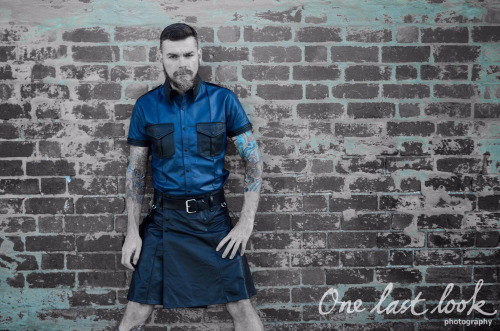 Leather Pup / Leather ManGpup Alpha / Dr George in his Langlitz leathers, Leather Police Shirt and Mr S Leather Kilt. Love your gear @mrsleather​Thanks for the awesome pics!!! http://one-last-look-photography.tumblr.com/