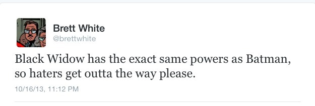 leaderofthekevolution:
“ quasi-normalcy:
“ mariathorpechan:
“ #black widow has the exact same powers and ten times the skill #intellect #morality #complexity #and she’s also got something batman’s never had: #my interest
”
Also, Black Widow...