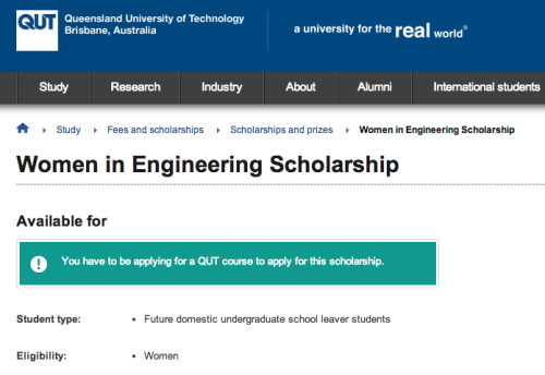 Just a few screen shots showcasing some of female-exclusive scholarships and handouts available in Q