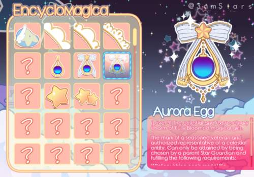 faux inventory/collectibles screen for my magical girl oc/world