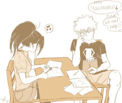 masitadibujante:  Bakumomo Week Day 1: Temper / Habits In which goody two shoes Momo is always willing to help her fellow classmates while Bakugou wants some peace and quiet whilst listening to Yaomomo singing have you heard Marina Inoue’s voice? you