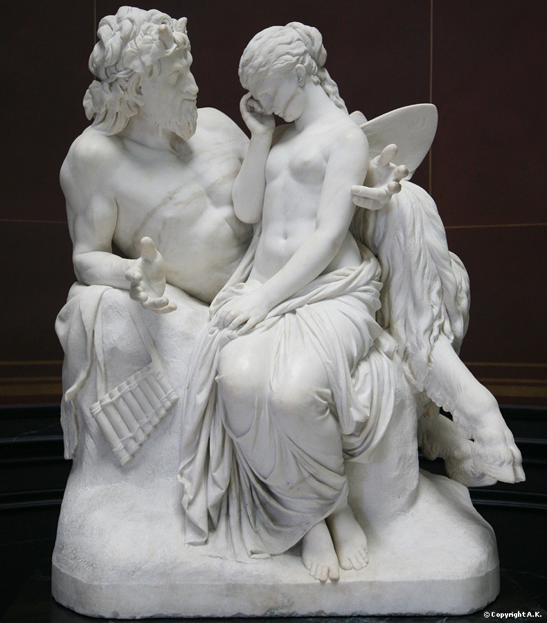 statue-porn:  || Pan comforting Psyche, Reinhold Begas, 1858.