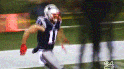 spitfiremonklockedoutseepage:  Rob Gronkowski, Tom Brady, and Danny Amendola with Julian Edelman after his 51 yard touchdown pass against the Baltimore Ravens. 