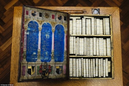 Bookshelves I Have Longed For #172:An early-17th-century travelling library housed in a large book ,