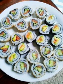 idreamofsushi:  fabifitnessfood:  the boyfriend and I made sushi today for the first time :) it turned out pretty good we think ;-)  Very nice!