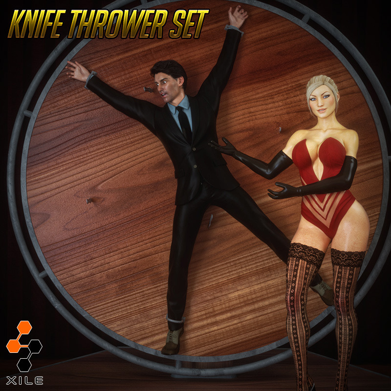 Step right up and try your hand at knife throwing! Comes with the wheel, cuffs, and