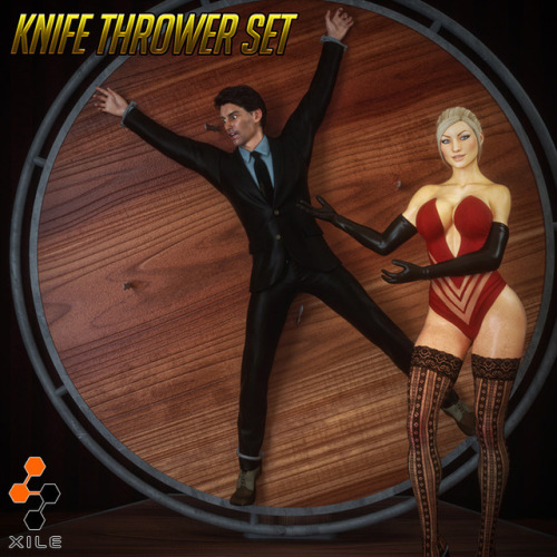 Step right up and try your hand at knife throwing! Comes with the wheel, cuffs, and even some poses for your Genesis 3 Figures! Ready for Daz Studio 4.9 and up!Knife Thrower Sethttps://renderoti.ca/Knife-Thrower-Set