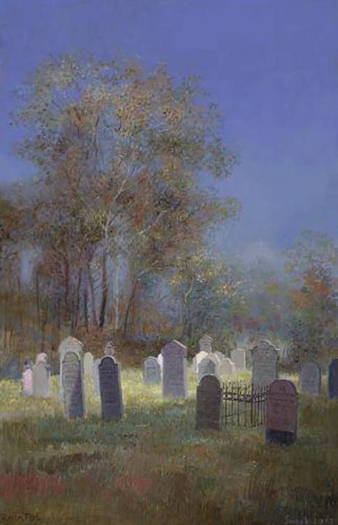 Sunlight on Jewish cemetery   -    Rein Pol , 2012.Dutch, b.1949-oil on panel , 45 x 29 cm.