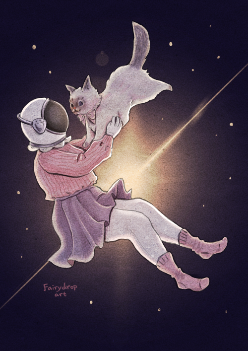 Space CatI still see you in my dreams.Speedpaint #I miss my cats so much #Illustration#art #artists on tumblr #cute#space#cat#pastel#stars
