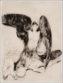 kundst:  Edvard Munch (Nor. 1863-1944) Harpie (1894) Etching Drypoint in black ink on heavyweight off-white wove plate paper 28 x 21,5 cm (image)