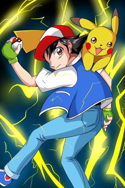 kitt-fishy:Ash Ketchum From Palette town and his partner Pikachu from the anime Pokemon.you can watch the speed draw here: https://www.youtube.com/watch?v=Sf1xH_MPRlY