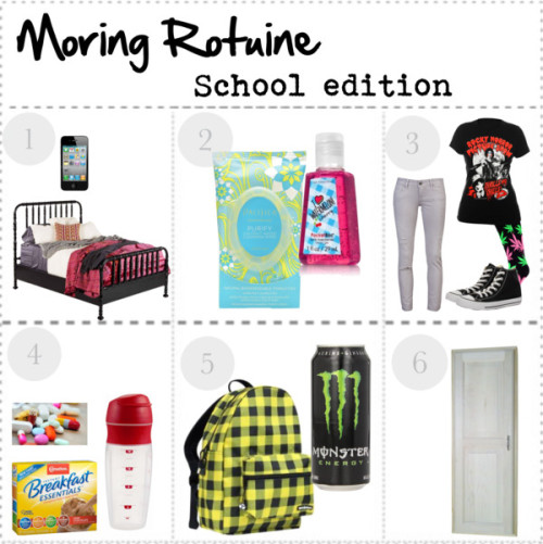 xan-dur:  My Morning Routine for School by slytherinprincess2013 featuring a black queen bedPaige Denim ankle length jeans / Green hosiery / Converse black sneaker, ๓ / Yak Pak backpack / Pacifica face cleanser / Black queen bed / Baldwin single door