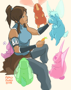 nikoniko808:  korra and her dragonfly bunny spirit friends idk  &lt;3 &lt;3 &lt;3