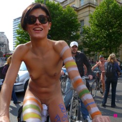 Stripeytight bikegirl (wtf is happening here?)