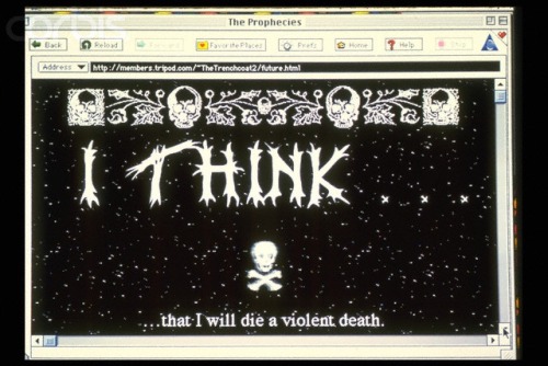 avoiding-human-society:The original Trench Coat Mafia website.“I think that I will die a violent dea