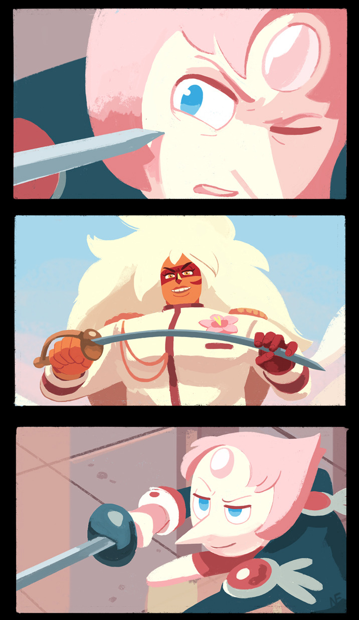 loopy-lupe: I redrew a couple utena fight scenes with pearl and jasper for fun but