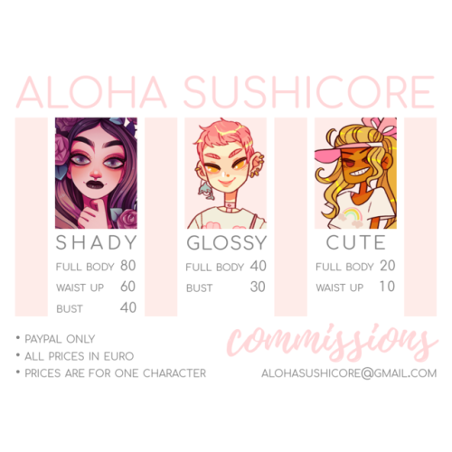 alohasushicore:  commissions are once again open! details, samples & terms of service found here