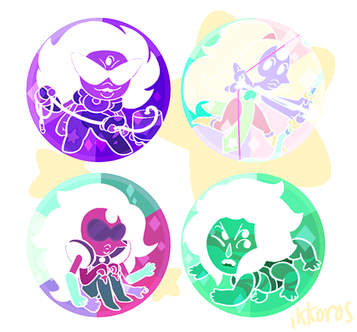 ikkoros:  STEVEN UNIVERSE 1.5″ booster badge set!  Inspired by the badges in Attack the Light; I thought it would be really cool to have every character as a badge in real life, including every fusion :^D[Pre-order: SET of 16 | Individual Pins][Available