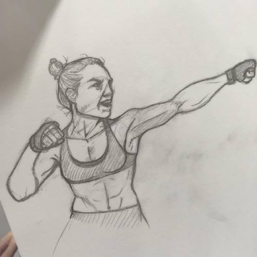 Don’t throw rocks at a woman with a machine gun. (Enjoying doing this @rondarousey sketch at at #bos