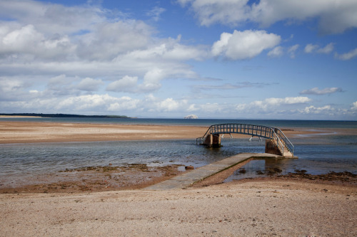 The footbridge known as The Bridge To Nowhere at Belhaven Bay near Dunbar, East Lothian, Scotland.