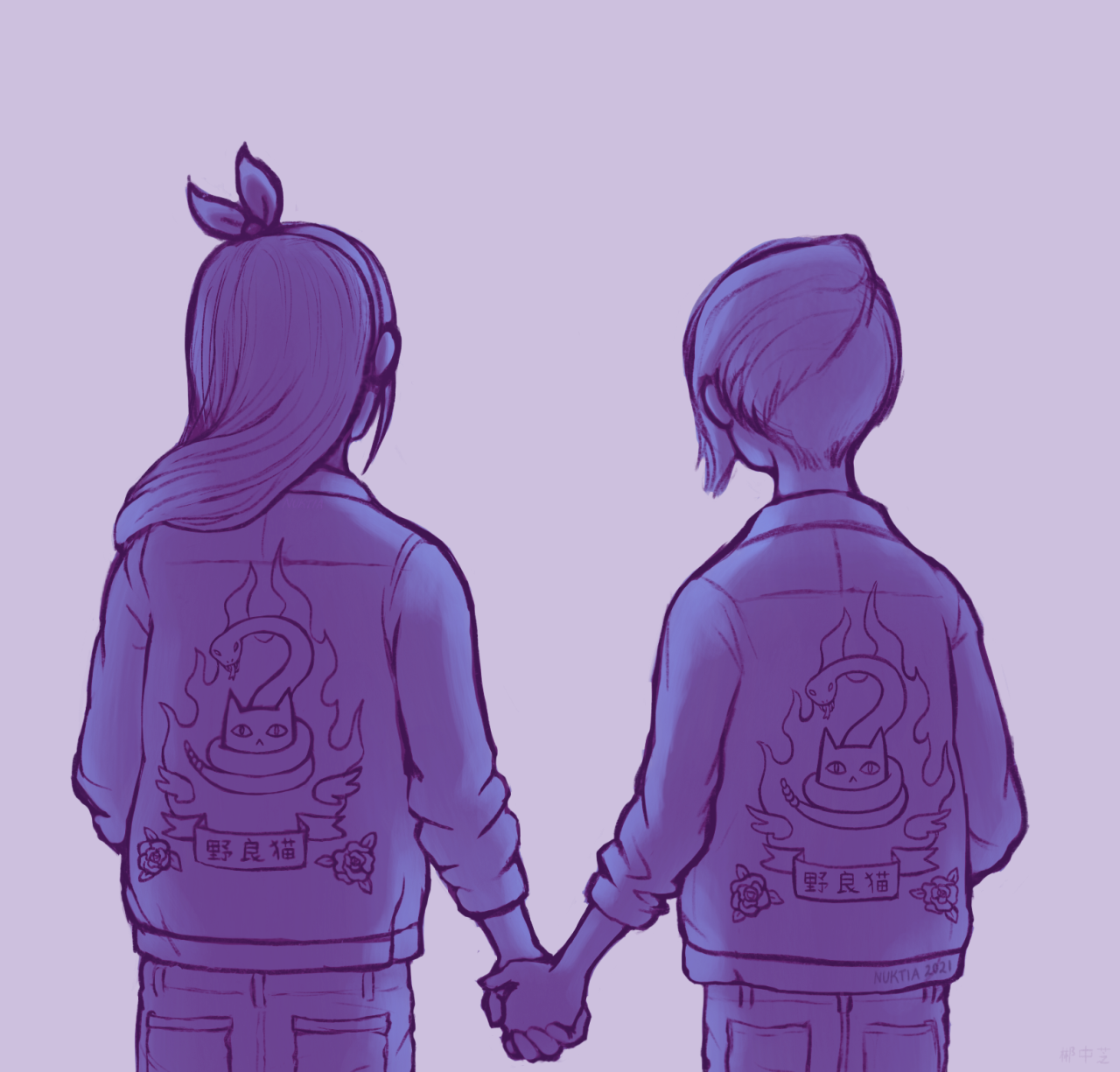 thought it would be cute to draw aubrey and kim in matching jackets, based on this art