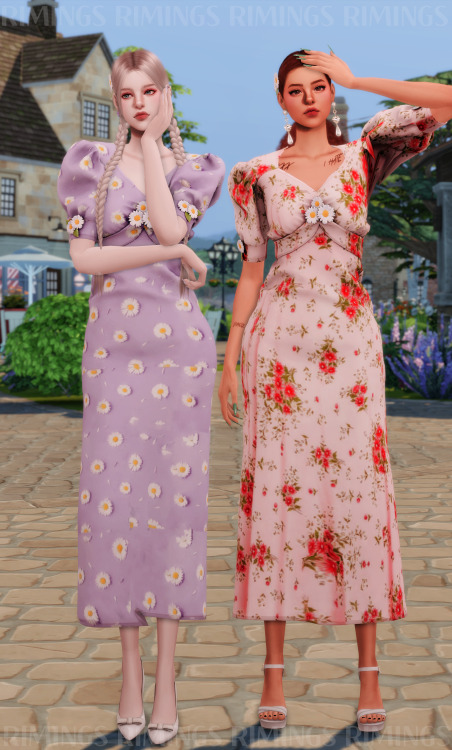 [RIMINGS] Daisy Flower Long Dress &amp; Daisy Flower Hair pin - DRESS / HAT- NEW MESH- ALL LODS- NOR