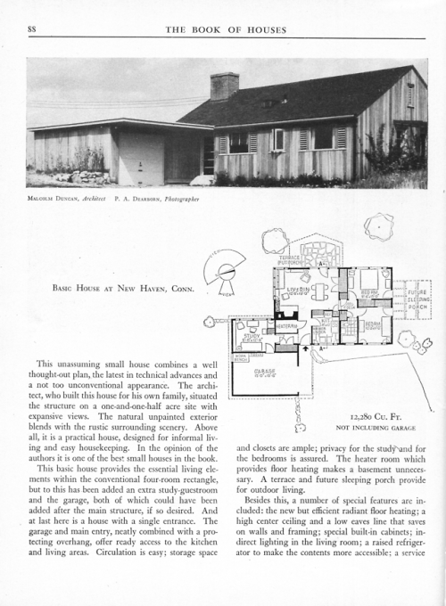 vintagehomeplans:United States, 1946: House at New Haven, Conn.A compact, modern two-bedroom ranch h