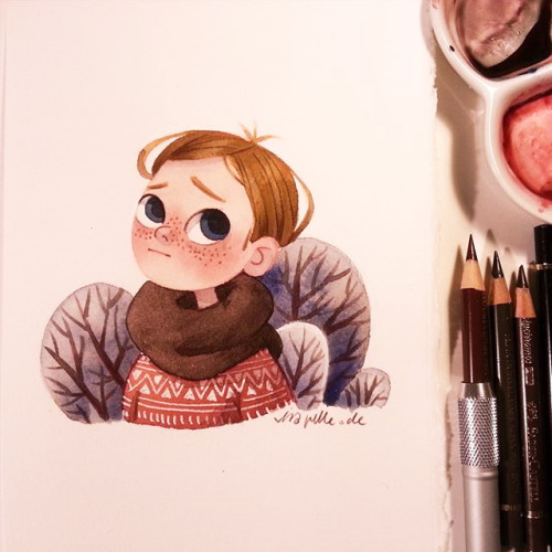 small watercolor portraits with simple shapes and without outlines. 