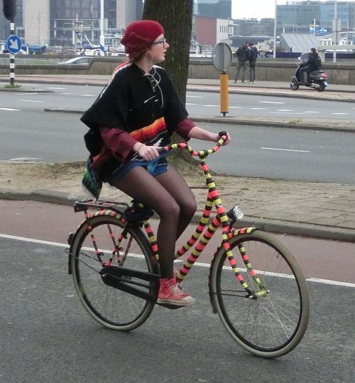 bicycle-amsterdam:  Girl on vintage costumized bike.