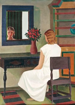 huariqueje:A Girl in Front of her Mirror   -    Veikko Vionoja, 1971Finnish,  1909-2001 Oil on canvas 90x65 cm.  