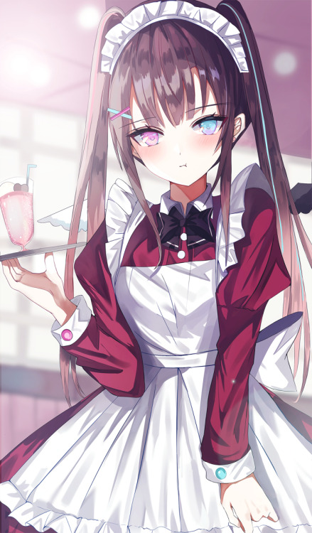 Silver Aqua Bkuroneko オリジナル オッドアイウェイトレス グリーンナイトのイラスト
