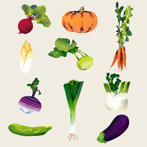 I wanted to draw a bunch of fruits and vegetables for a while now and finally got to it. I also can&