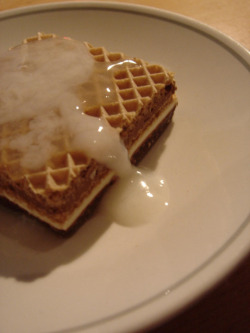 chuckstroker:  Breakfast is served.  Remember maple syrup can get expensive, but you can produce your own creamy and tasty waffle topping for free while taking care of your morning wood.
