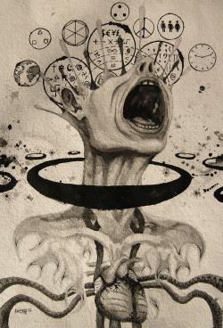 csmith-art:  Ontological Exorcism, 2011Ink on Handmade Watercolour Paper12 x 17 inches www.facebook.com/csmithartworks
