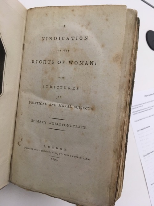 A Vindication of the Rights of Woman, 1792 in original binding. Typo “Rights of Wowan” on spine.