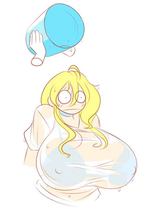 theycallhimcake:  Not really for anything, I just felt like she needed to be covered in water.  But uh, I’m nominating Kirb, Teddy, and Ducky to draw their girls in wet t-shirts too. owo