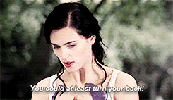 halosydnes:Morgana Pendragon protecting herself and her handmaiden, Gwen, (2.04)