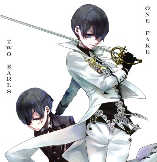 dorkshadows:  “I have no need for fake brothers.” Real!Ciel as a villain in white and the twin whose