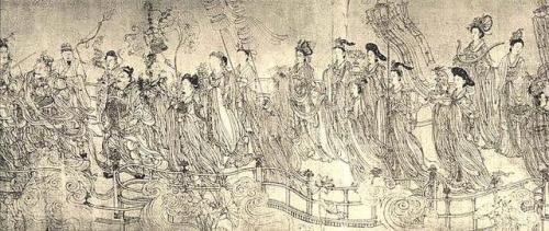 sinethetamagazine:Eighty-seven Immortals (八十七神仙卷) by Wu Daozi (吳道子). Ink on silk handscroll. ca. 685