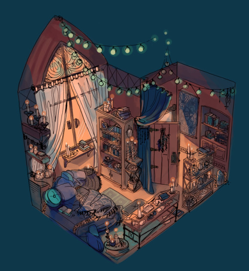 ‘isometric’ room commission from a while back. all the little light details were an utter delight to