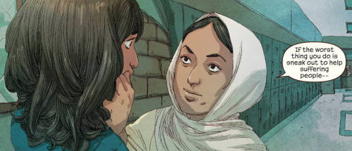 stxrduste: [id: a scene from a comic book of kamala khan (ms. marvel) and her mother (muneeba khan, 