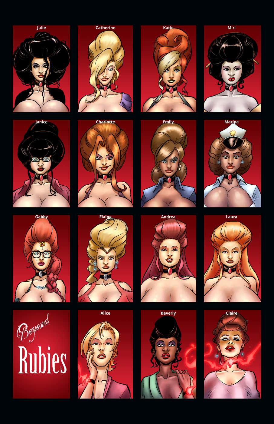 hmb-art:  Cast page for all the lovely ladies of Beyond Rubies from http://Mindcontrolcomics.com