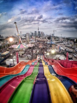 russellstyles: slip, slidin’ away….. The Ex (Canadian National Exhibition), from the top of Euroslide, Lakeshore, Toronto. 