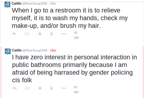 genderfuckedover:thewomanfromitaly:i-am-river:So, i read this awful article using bathroom “scare tactics,” which was claiming that trans women are potential rapists. “Men” who dress as women to gain access to women only spaces and force them
