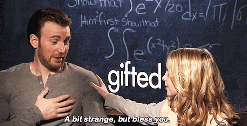 chrisgifs:CHRIS EVANS sneezes during a Gifted press interview.