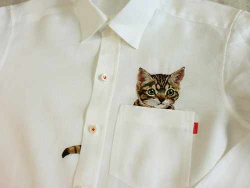 Cats really make everything better - check out these awesome embroidered shirts by Japanese artist H