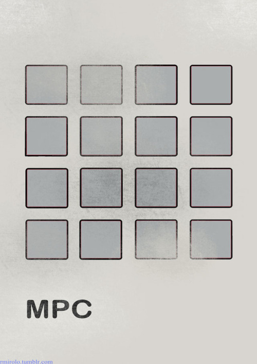 extramegane:  ICON » TR-909／TR-808／TB-303／MPCをモチーフにしたポスター、『Minimal vintage synth poster』