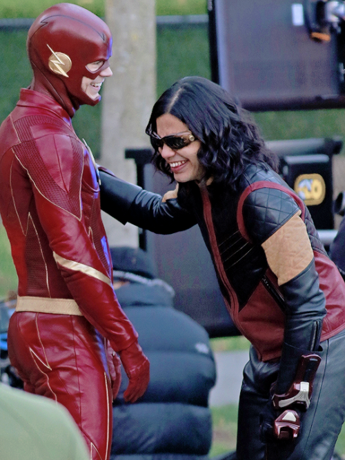grant-gust: Grant Gustin and Carlos Valdes on the set of ‘The Flash’ in Vancouver