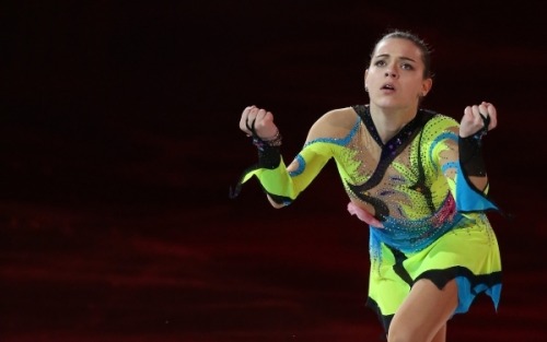 Gold Medalist Adelina Sotnikova of Mother Russia performed Rhythmic Gymnastics on ice at the Figure 