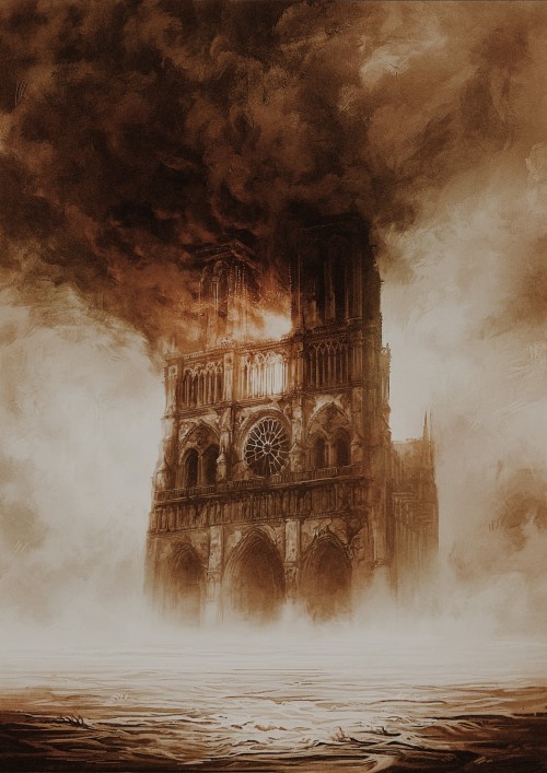 Notre-Dame In Flames By Maéna Paillet. 